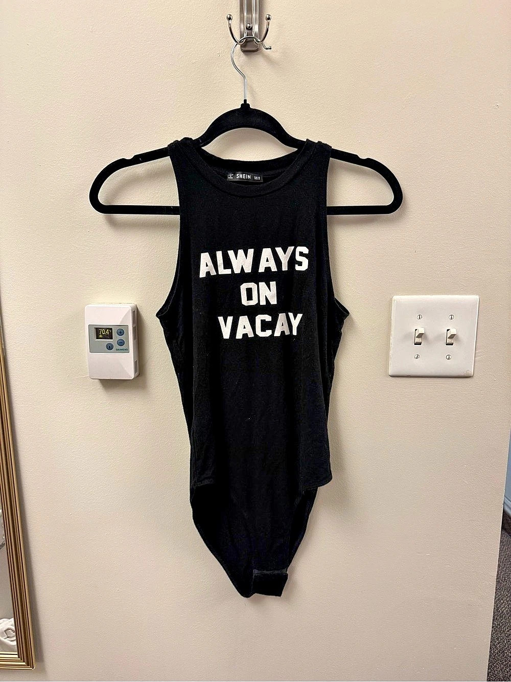 SHEIN Always On Vacay Graphic Bodysuit Black & White Medium
